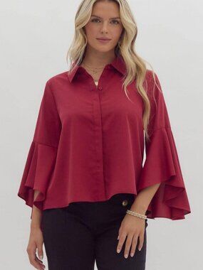 ENTRO RED BLOUSE BOHO NWT S